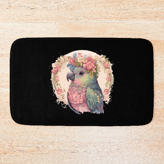 Cute Pionus Parrot Bird Flower Crown Pet Birds Bath Mats