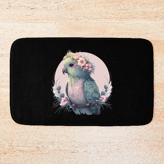 Cute Parakeet Budgie Bird Flower Crown Pet Birds Bath Mats