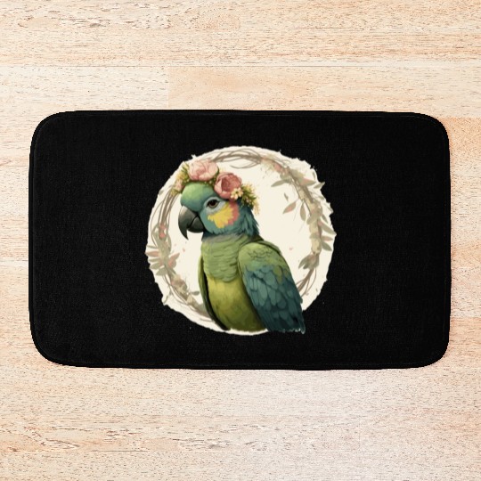 Watercolor Parrot Hahn's Macaw Bird Flower Crown P Bath Mats