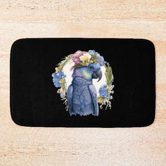 Cute Hyacinth Macaw Parrot Bird Flower Crown Pet B Bath Mats