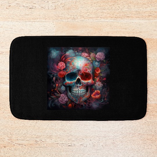 Pastel Flowery Skull Bath Mats