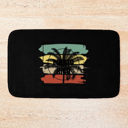Puerto Rico Palm Tree Retro Artistic Bath Mats