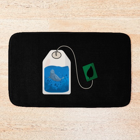 Funny seal swimming in a tea bag Bath Mats