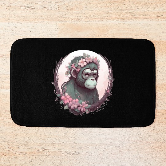 Cute Monkey Flower Crown Monkeys Lover Bath Mats