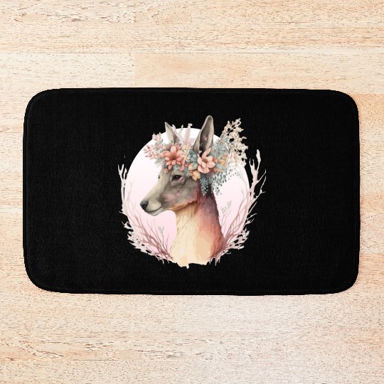Watercolor Kangaroo Flower Crown Australian Animal Bath Mats