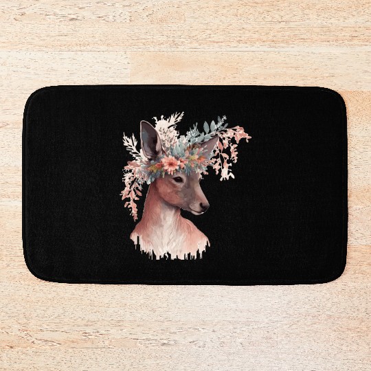 Cute Kangaroo Flower Crown Floral Kangaroo Lover Bath Mats