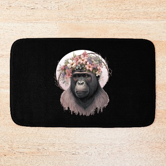 Floral Gorilla Flower Crown Monkey Lover Bath Mats