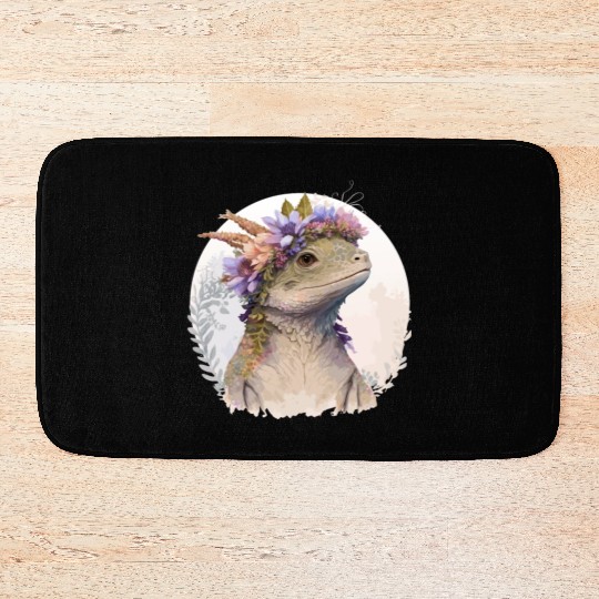Watercolor Lizard Flower Crown Floral Reptile Love Bath Mats