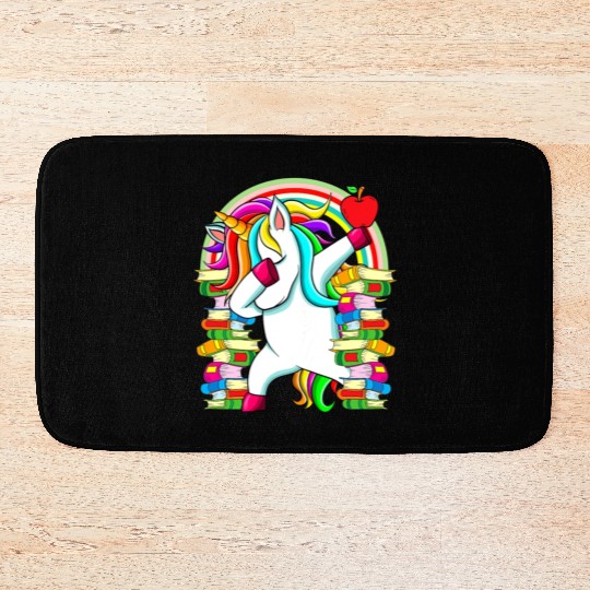 Womens Reading Teacher Dabbing Unicorn Elementary Bath Mats