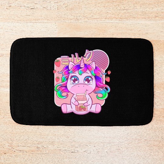 Funny Kawaii Unicorn Strawberry Milk Shake Bath Mats