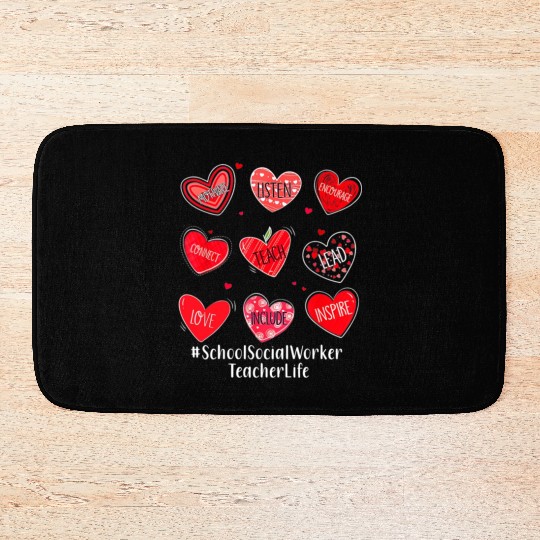 School Social Worker Teacher Hearts Valentine Vale Bath Mats