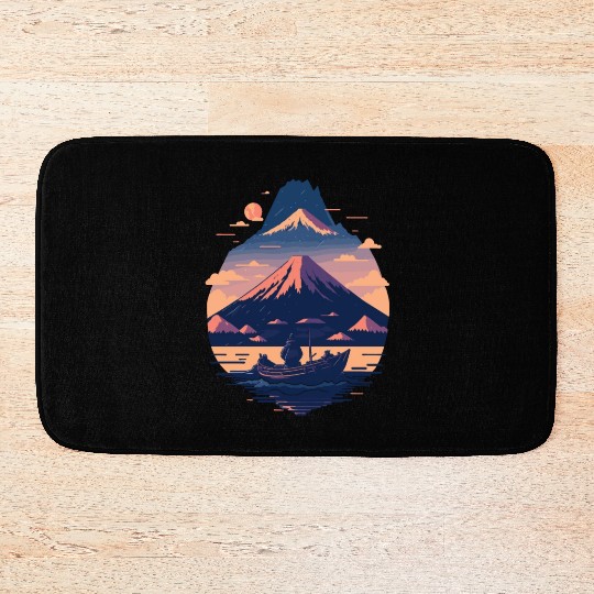 Serene Mount Fuji Sunset Peaceful River Scenery Bath Mats