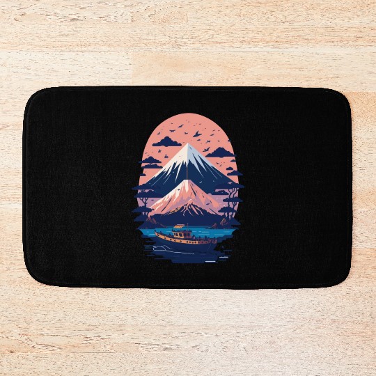 Serene Mount Fuji Sunset Peaceful River Scenery Bath Mats