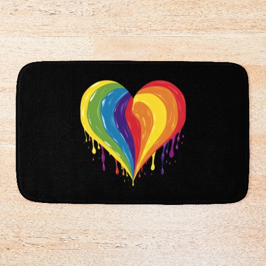 LGBTQ+ Empowerment: Rainbow Heart, Support Gay, Bath Mats