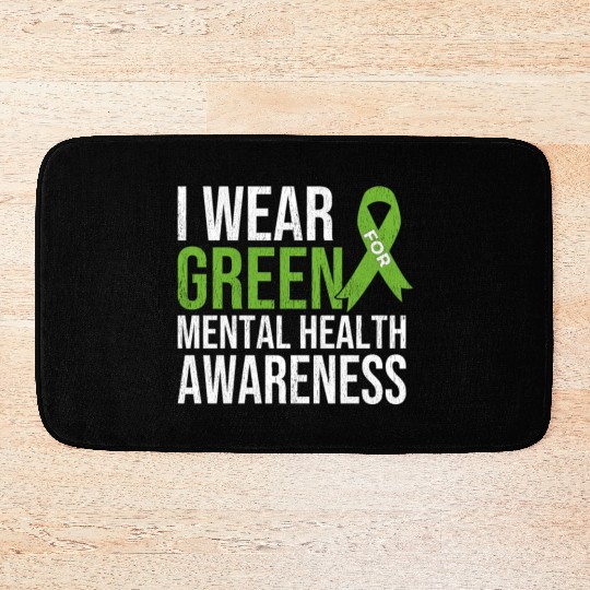 Green Ribbon Mental Health & Depression Awareness Bath Mats