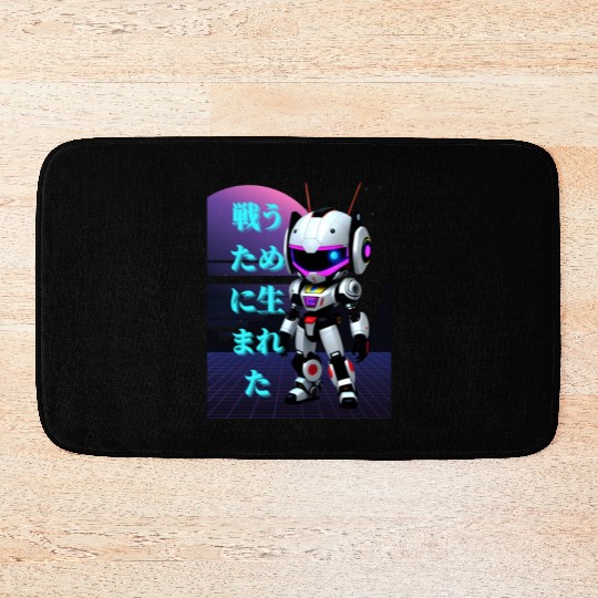 Chibi Mecha: A Cute Cyberpunk Design 3 Bath Mats