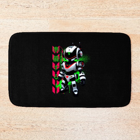 Chibi Mecha: A Cute Cyberpunk Design 1 Bath Mats