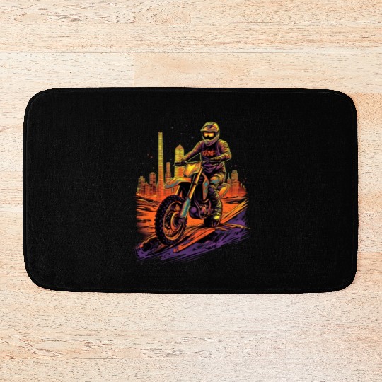 Dirt Bike Biking City Skyline Motocross Bath Mats