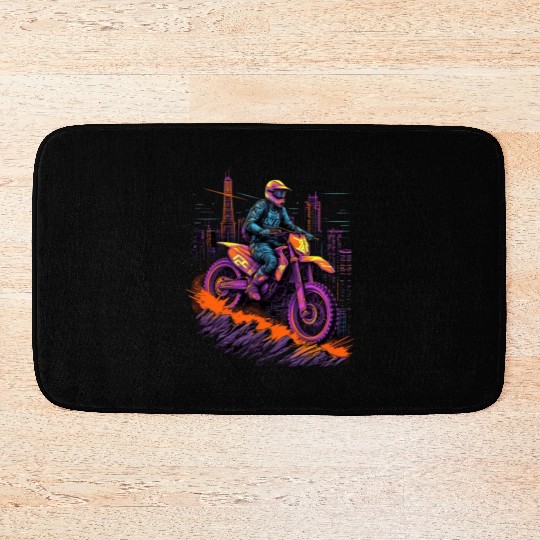Dirt Bike Biking City Skyline Motocross Bath Mats