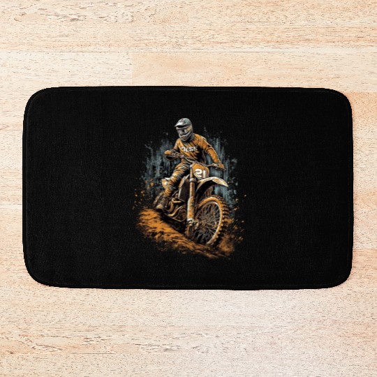 Dirt Bike Biker Stuck in Mud Offroad Rider Bath Mats