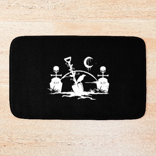 Gothic Graveyard Vintage Crow Lover Skull Fanatic Bath Mats