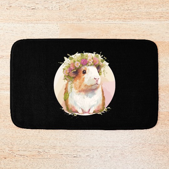 Cute Guinea Pig Flower Crown Floral Pet Rodent Lov Bath Mats