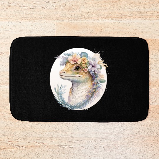 Watercolor Gecko Reptile Flower Crown Floral Amphi Bath Mats