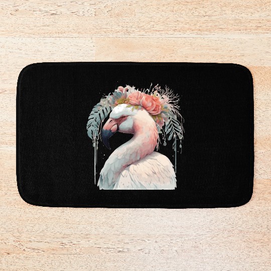 White Flamingo Exotic Bird Flower Crown Floral Tro Bath Mats