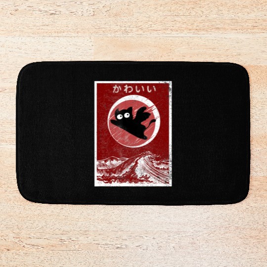 Kawaii Cat Japanese Black Anime Cat Bath Mats