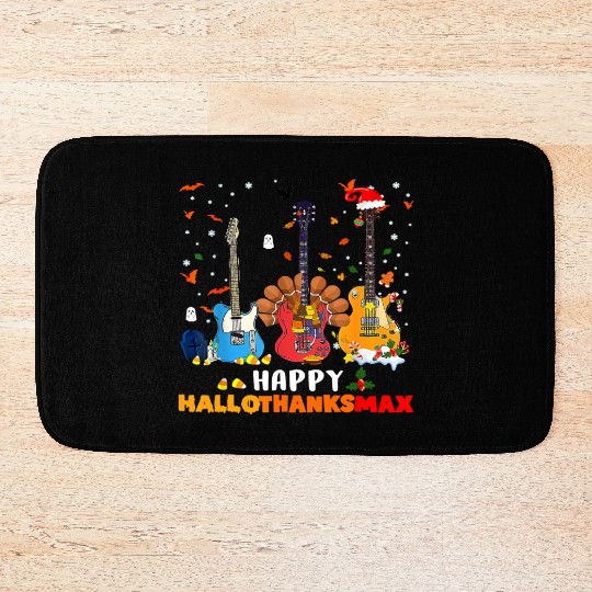 Guitar Happy Hallothanksmas Halloween Thanksgiving Bath Mats