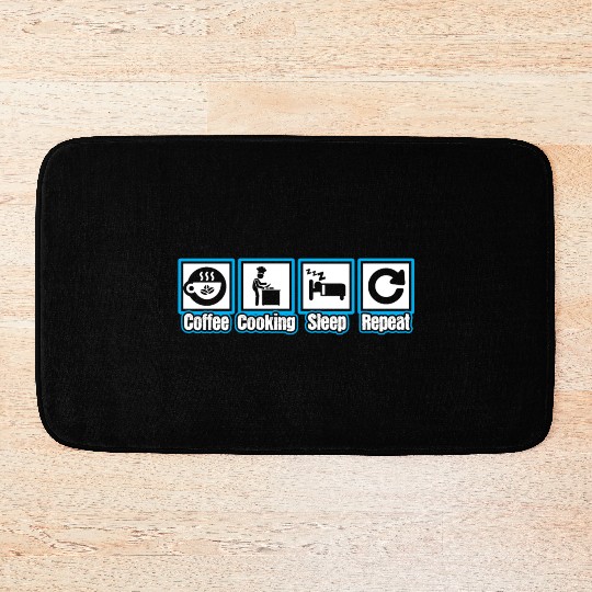 Chef Coffee Cooking Sleep Repeat Bath Mats