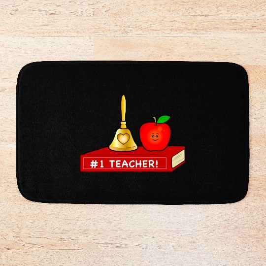 Teacher Appreciation Cute Apple And Bell With Book Bath Mats