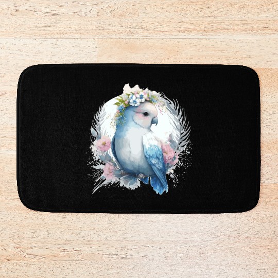 Cute Watercolor Lovebird Bird Flower Crown Pet Bir Bath Mats