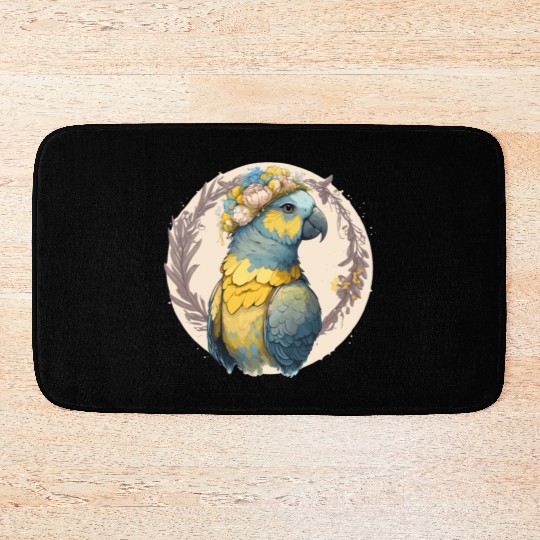 Yellow Blue Ara Macaw Flower Crown Parrot Parakeet Bath Mats