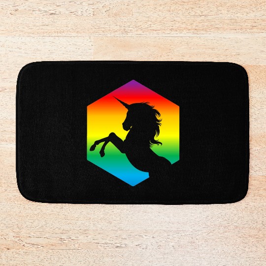 Rainbow Unicorn d20 Silhouette | TTRPG Pride Bath Mats