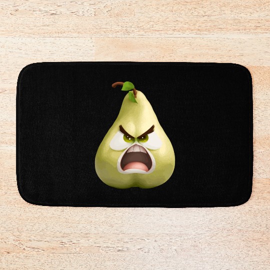 A pear with angry face cartoon style Bath Mats