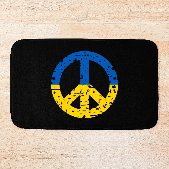 Ukraine Peace Sign Ukrainian Flag Colors Bath Mats
