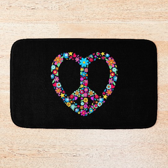 Peace Love 60's 70's Hippie Floral Colorful Costum Bath Mats