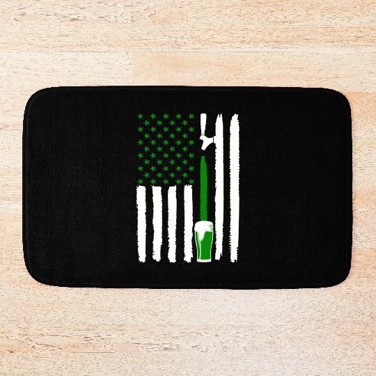 Green St PatricDay Beer American Flag Patriotic Ir Bath Mats