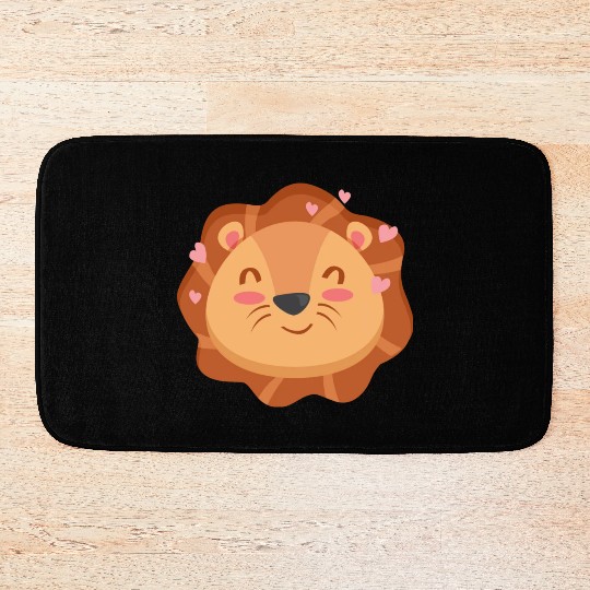 Cute Lion Cartoon Animals Character Design 1 Bath Mats