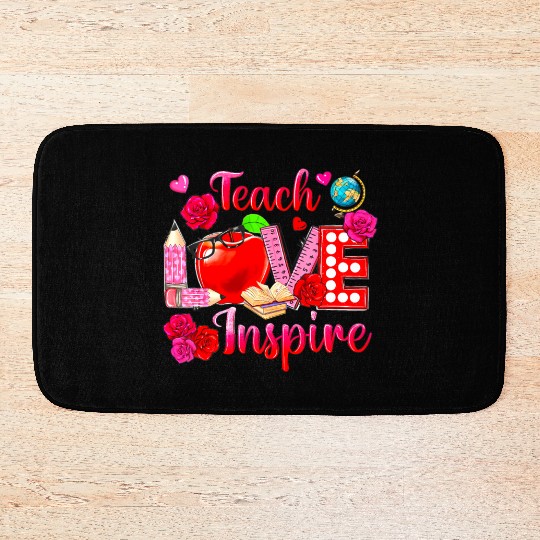 Teacher Love Inspire Floral Pencil Back To School Bath Mats