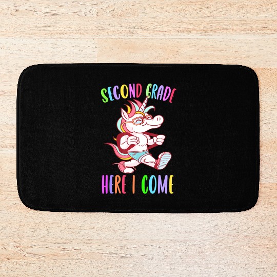 Second Grade Here I Come Unicorn Rainbow Back to S Bath Mats