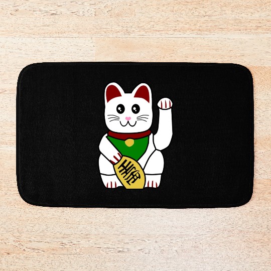 Cute Japanese Lucky Cat 1 Bath Mats