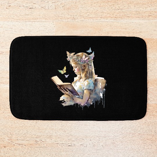 Cute Fairy Girl Librarian Cottagecore Butterfly Bo Bath Mats
