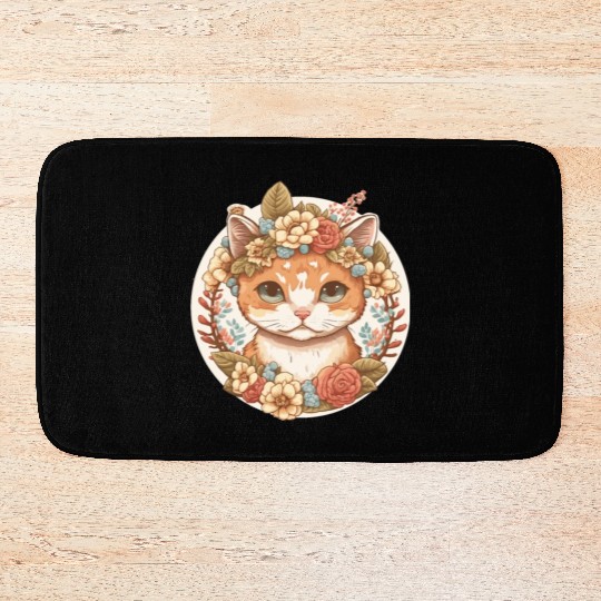 Cottagecore Cute Baby Cat Kitten Flower Bath Mats