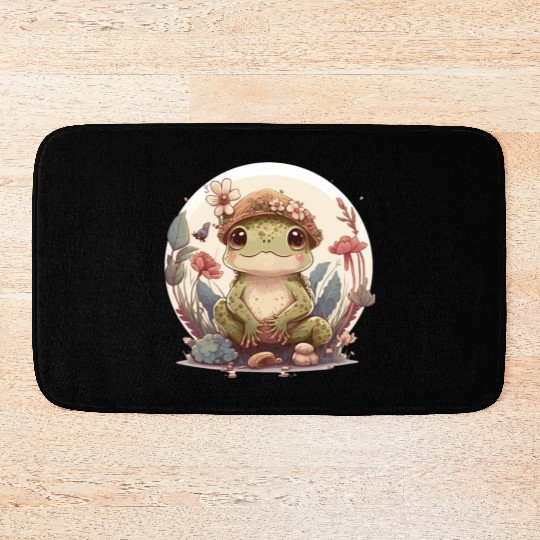 Cute Cottagecore Baby Frog Toad Frog Lovers Bath Mats