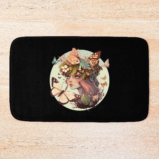Cottagecore Butterfly Girl Cute Goblincore Fantasy Bath Mats