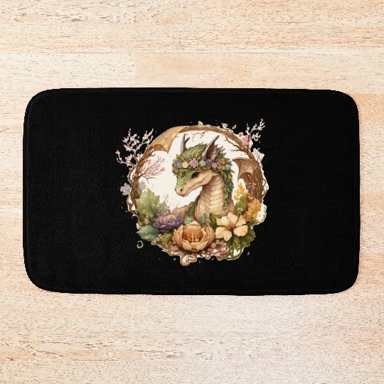 Cottagecore Dragon Cute Fantasy Anime Flower Bath Mats