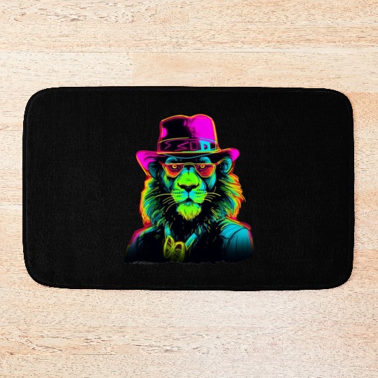 Neon gangster lion Bath Mats