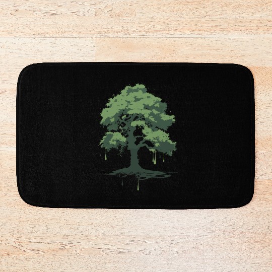 A green oak tree ink drawing Bath Mats